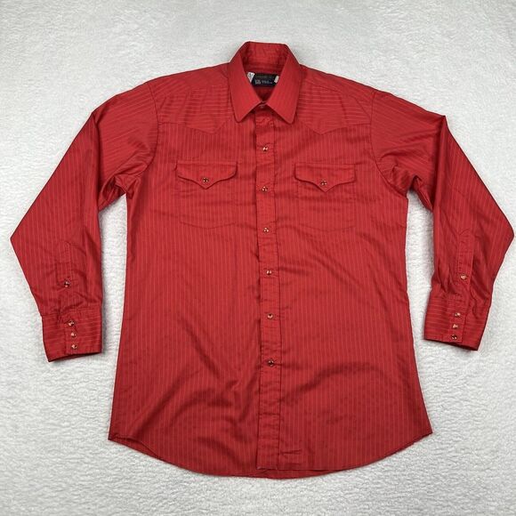 VTG Panhandle Slim Shirt Mens 16.5 35 Red Striped Pearl Snap Western Made In USA - Picture 1 of 11